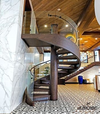 注文の現代階段古典的な螺線形階段木製の穀物の鉄骨構造のガラス柵木ステップ